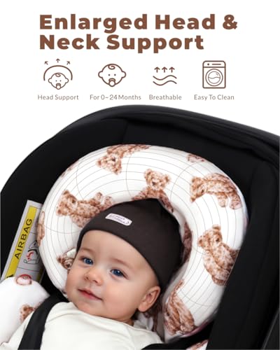 Image of TinlyFinly Infant Car Seat Insert with Removable Cushion for Preemie to Toddler, Reversible Newborn Carseat Insert for Baby Head Body Support, Fits for Stroller, Baby Swing, Bouncer (Teddy Bear)