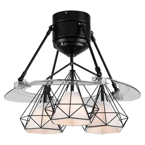 BOGAZY Ventiladores Techo Luz Luz De Ventilador Techo Metal Industrial 3 Velocidades Y Flujo Aire Reversible Circulación Aspas Retráctiles Dormitorio Sal
