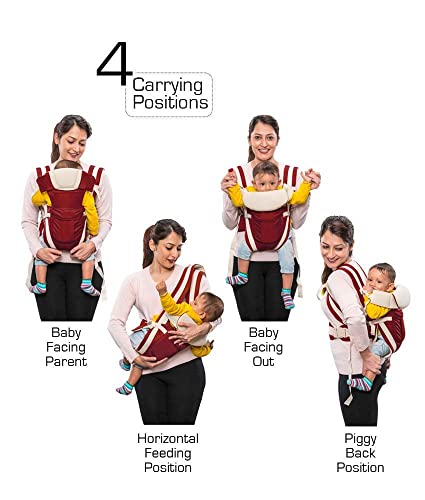 Image of Elementary Elegant Baby Carrier with 4 Carry Positions, Baby Carrier for 4 to 24 Months Baby, Adjustable New-Born to Toddler Carrier with Cushioned Leg Support, Max Weight Upto 15 kgs (Red)