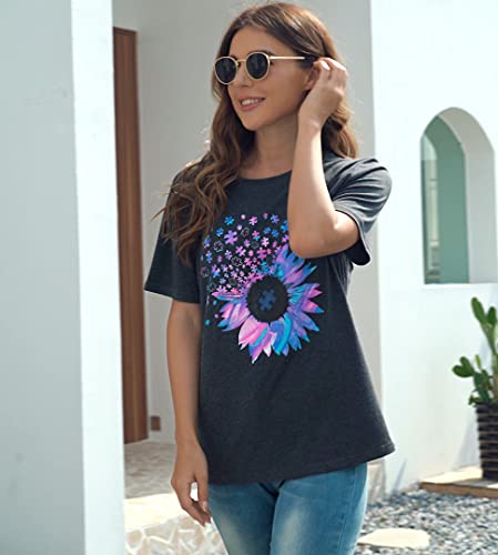Bealatt Women's Sunflower Short Sleeve Graphic Tees Vintage T-Shirt Sunflower Pattern Print Tops Cute Funny Graphic Tee Teen Girls Casual Shirt Top (Dark Grey, Xl) #TOP4