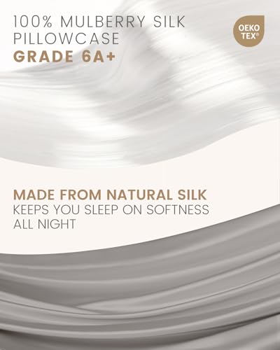 THXSILK Silk Pillowcase for Hair and Skin, 100% Mulberry Silk Bed Pillowcase with Hidden Zipper, Grade 6A+ Silk Soft Breathable Smooth, King Pillow Case (Grey)