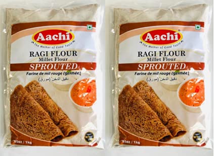 AACHI Ragi Flour ( Finger Millet Flour) - 1kg (2.2 lb) - (Sprouted- 1kg, Pack of 2)