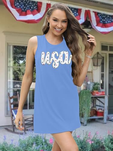 Image of VVNTY American Flag Tank Dress Women: 4th of July Shirts Sleeveless Patriotic USA Flag Tees Casual Summer Tanks Sundress
