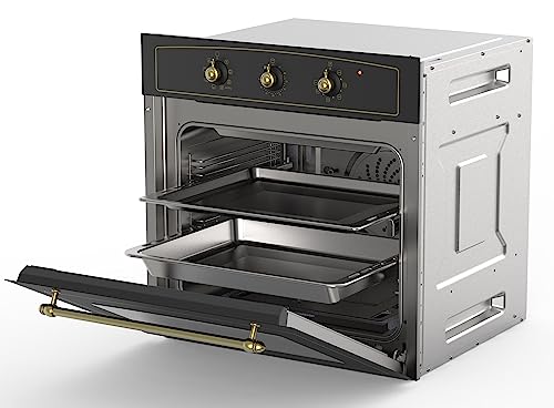 Vinola®, 24 in Single Wall Oven, 240V-2176W Built-in Electric Oven, 2.3 cu.ft 8 Cooking Functions, Air Fryer, Rotisserie, Mechanical Control Stainless Steel Vintage Convection Wall Oven (Black Matte)
