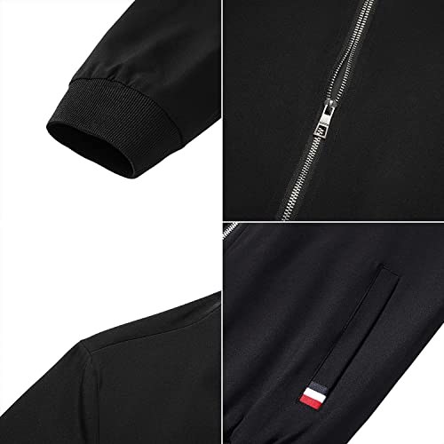 Foxq Mens Lightweight Baseball Bomber Jackets Slim Fit Spring Fall Thin Casual Coat Medium Weight (Black 2109, X-Large) #TOP6