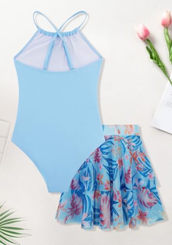 Image of Girls One Piece Swimsuits with Mesh Skirt Tanikini Bathing Suit Swimwear 6-14Y