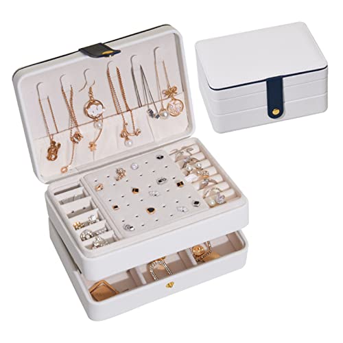 Joyero, caja de pendientes, caja de gemas, portátil, almacenamiento de 3 capas para objetos pequeños, regalos, gran capacidad, con partición extraíble, piel sintética, resistente al desgaste, ahorra
