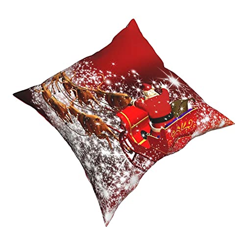 Santa Claus Christmas Throw Pillow Covers With Reindeer Sleigh Flying Decorative Cushion Cover Pillow Cases For Home Car Sofa Bedroom Livingroom 18 X 18 Inch #TOP1