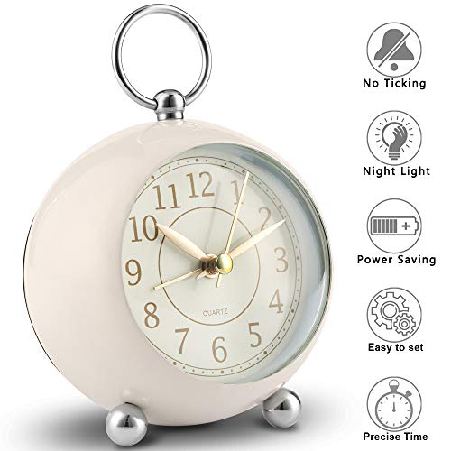 Neucox Silent Bedside Clocks Battery Operated Non Ticking Desk Clock Analogue Alarm Clock Bedroom Retro Alarm Clock Simple Loud Vintage Alarm Clocks with Light Large Display for Heavy Sleepers Office