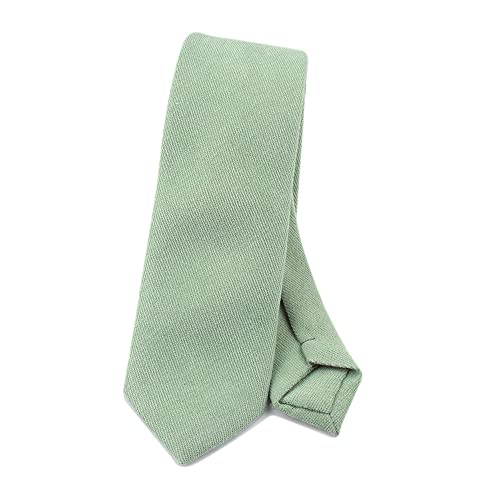 Image of Elfeves Men's Skinny Solid Color Tie Causal Cotton Linen Narrow Slim cut Necktie