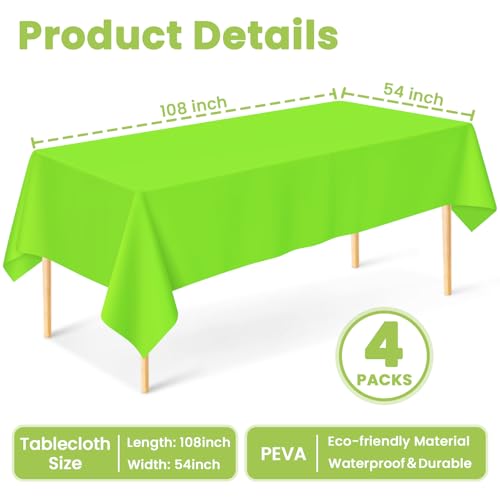 Image of Mulbozy 4 Pcs Lime Green Plastic Table Cloth Disposable, 54 x108 Inch