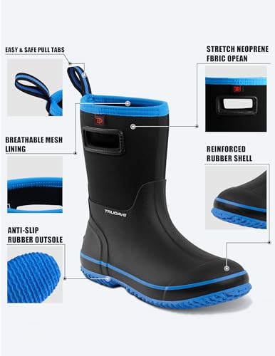 Image of Trudave Rubber Rain Boots for Men, Neoprene Waterproof Rain Boots, Mid Calf All-Season Mud Boots, Insulated Warm Outdoor Work Shoes for Hunting, Gardening, Farming, Yard Working