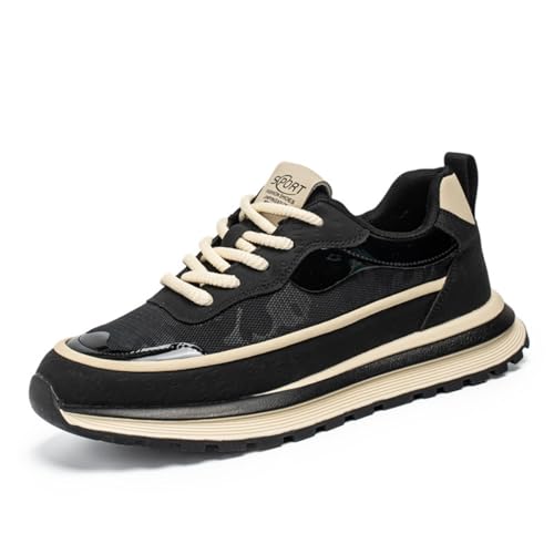 Men's Fashion Lace-up Suede Lrather Platform Sneaker Casual Non Slip Stylish Tennis Running Retro Classic Trainers Walking Sneakers