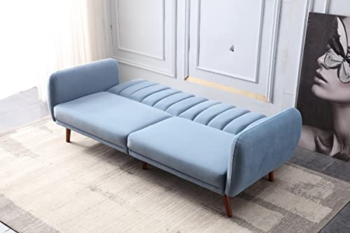 Royal Wood 78.7" W Futon Folding Sofa Bed, Modern Velvet Convertible Sofa Sleeper With Removable Soft Armrest And Sturdy Metal Leg, Sofas & Couches For Living Room, Apartment,Office.(Blue) #TOP3