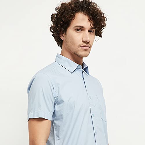 Image of Max Men Solid Spread Collar Half-Sleeve Regular Fit Casual Shirt