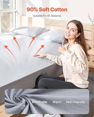 Image of VEVOR Grounding Sheets, Queen Size, 90% Cotton + 10% Pure Silver Fiber, Earth Grounded Fitted Bed Sheets, with Grounding Cord & Tester, for Improved Sleep & Wellness (Gray, Queen - 60 x 80 x 15 in)