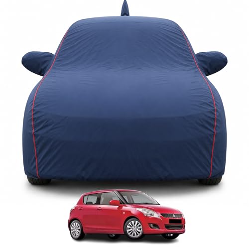 Image of 100% Waterproof Car Cover for Maruti Suzuki Swift (2011-2017) | Dustproof, UV & Scratch Protection | Mirror & Inner Cotton Lining | Triple Stitched, Belt & Bottom Elastic | Navy Blue