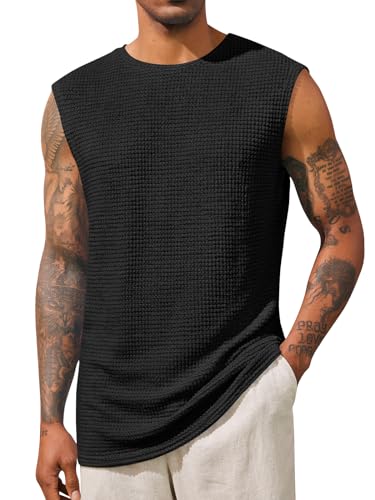 Runcati Mens Waffle Tank Tops Sleeveless T-Shirts Athletic Muscle Summer Beach Hippie Shirts