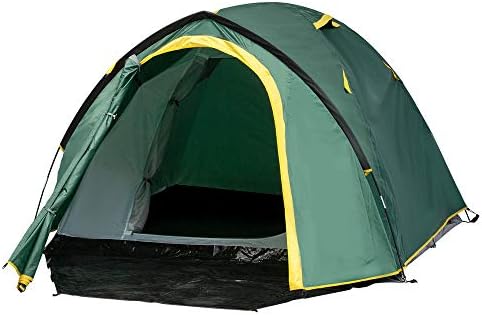 Outsunny 3-Person Camping Tent Backpacking Tent with Vestibule Area, Water-Fighting Polyester Rain Cover, & Mesh Windows, Yellow