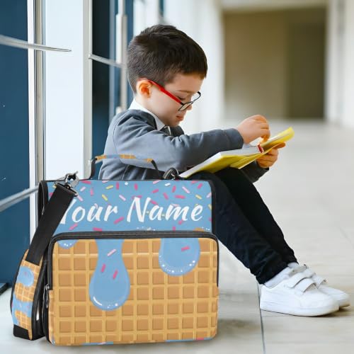 Image of Custom 3 Ring Zipper Binder Blue Ice Cream Drip Personalized Name 1.5 Inch Binders Large Capacity Multi Pockets for School Office Supplies