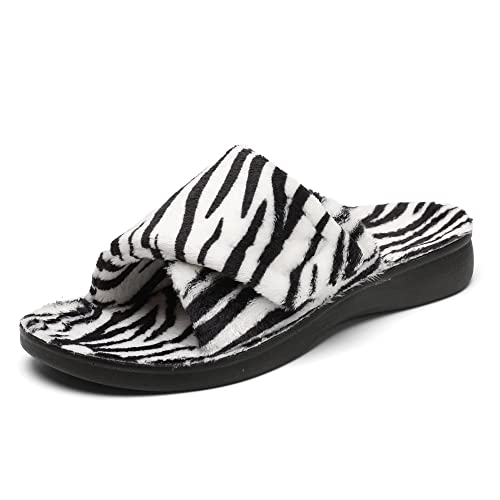 Image of SOLLBEAM Women's Plantar Fasciitis Fuzzy House Orthopedic Adjustable Slippers With Arch Support Orthotic Heel Cup Sandals For Ladies