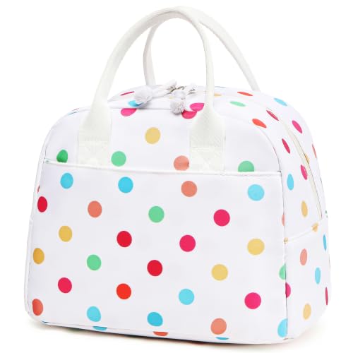 LOVELYWIND Lunch Box for Women, Insulated Lunch Bag, Colorful Dot Tote 9L