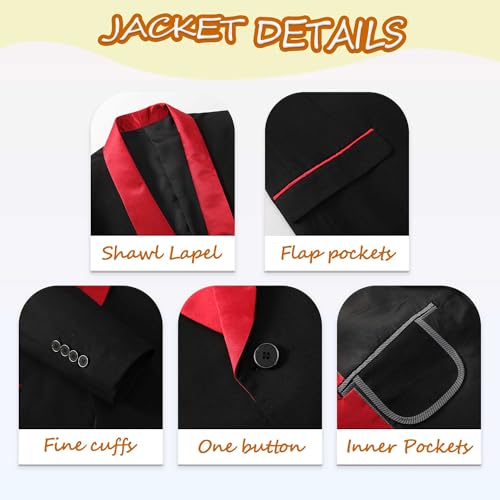 Men's Slim Fit Suit Shawl Lapel with Black Printing Bow Tie 4 Pieces Wedding Prom Dinner Tuxedo Blazer Vest Pants Set3