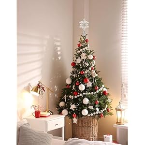 Christmas Traditions 5 inch Platinum White Glittered Diamond Center Christmas Star Snowflake Tree Topper Star for SmallMini XMas TreeHome DecorChristmas TableShelf Ornaments