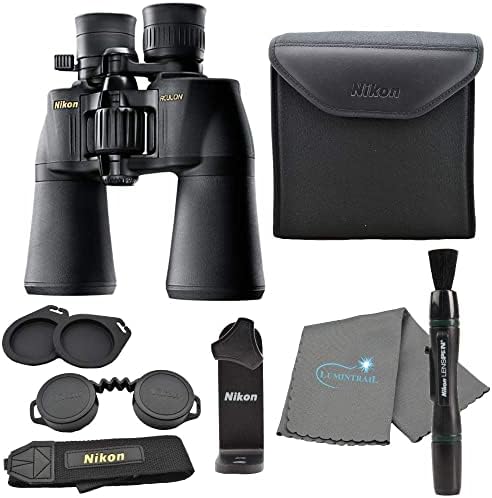 Nikon Aculon A211 10-22x50 Binoculars Black (8252) Bundle with a Tripod Adapter, Nikon Lens Pen, and Lumintrail Cleaning Cloth