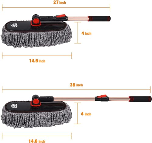 Image of Exterior Car Duster & Brush Kit - Washable Microfiber | Extendable auto mop sweeps pollen scratch-free. Combo with inside detailing tools. Reusable for SUV, truck, RV & home use.