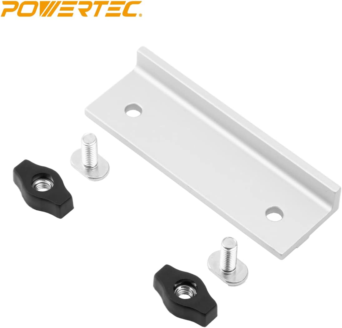 POWERTEC 71696 4-59/64" Universal Long Stop Kit, T Track Stop Block for T-Track Woodworking, Sanding, and Routing, 2PK