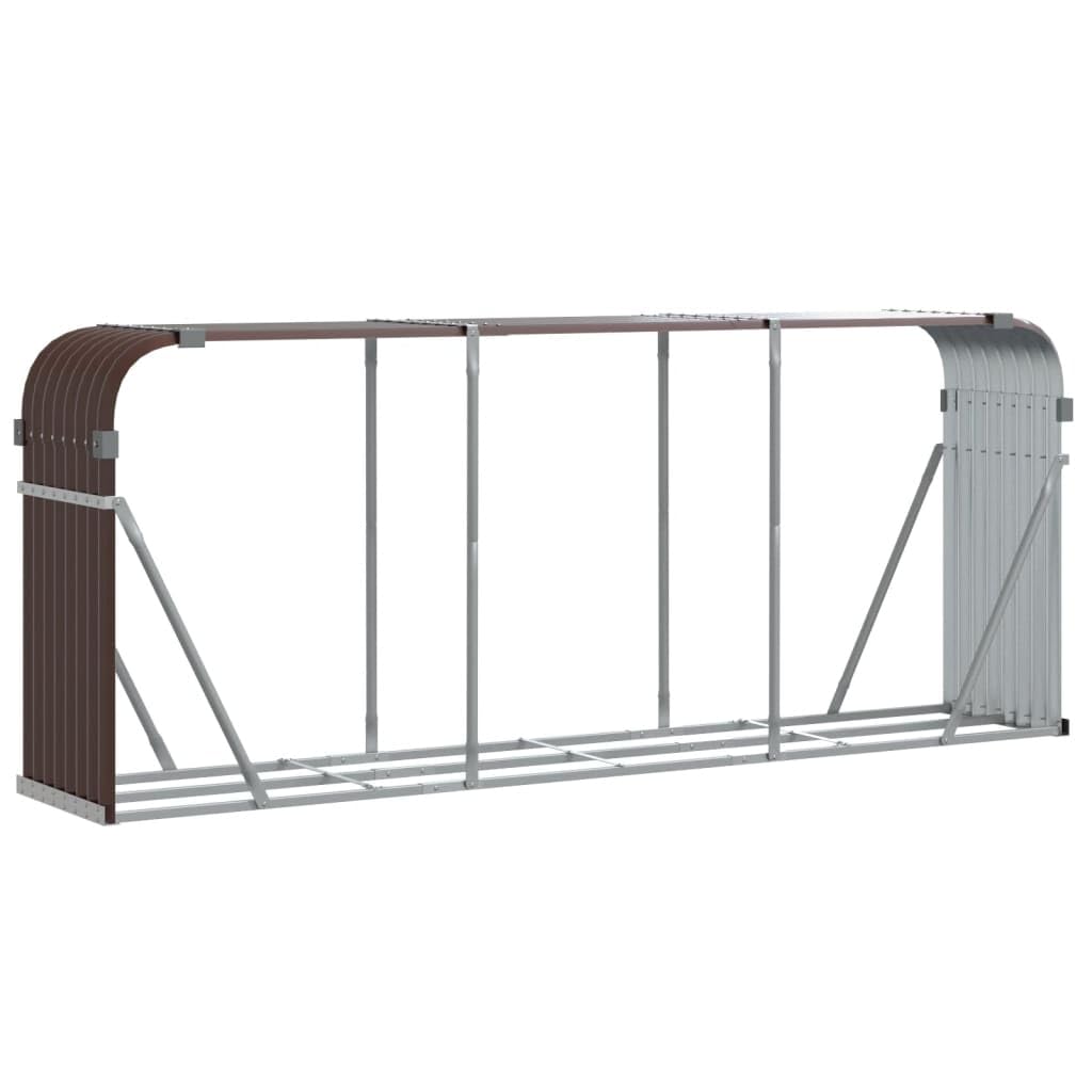 vidaXL Log Holder, Firewood Rack for Fireplace Storage Room, Log Store for Wood Burner Wrought, Wood Storage, Brown Galvanised Steel
