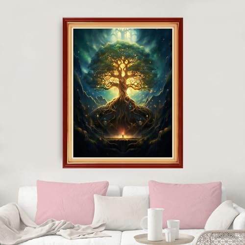 Image of Dimxvean Stamped Cross Stitch Kits,Cross Stitch Kits for Adults Beginners,Embroidery Kits Full Range of Cross Stitch Stamped Kits Needlepoint Kits Cross Stitch Patterns- Magic Tree 16x20 inch