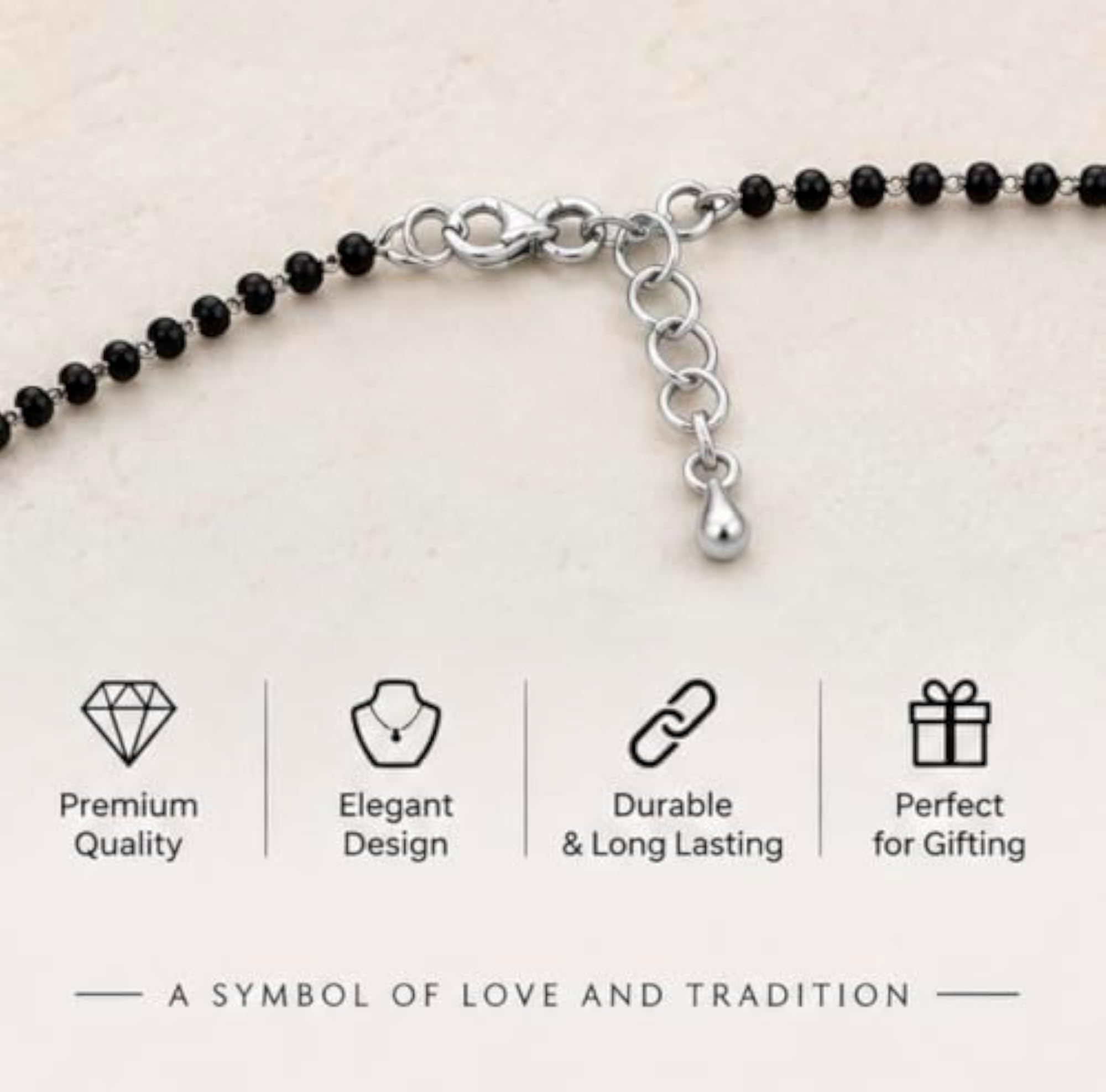 925 Sterling Silver Mangalsutra with Black Beads & Ruby Red CZ