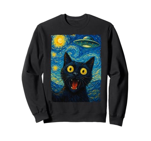 Selfie Amusant avec Un Chat Extraterrestre, UFO, La Nuit étoilée, Amoureux des Chats, Mignon Sweatshirt
