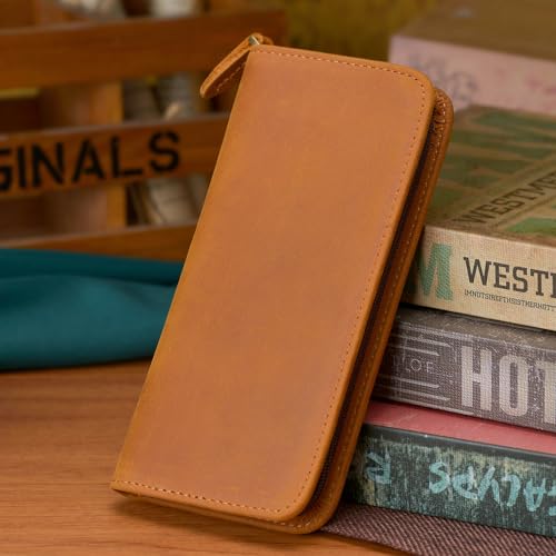 Asvine Estojo para Caneta Tinteiro com 3 Compartimentos Divididos, Porta-Canetas de Couro Crazy Hors