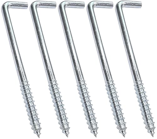 Aerzetix - C47882 - Set di 5 pezzi - gancio a vite tipo L legno - Ø5x100mm - acciaio zincato - fai da te - utensili di montaggio/ferramenta