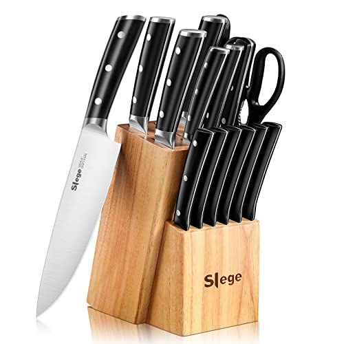 Slege 16Pcs Kitchen Knife Set, High Carbon Stainless Steel, Forged Triple Rivet, With Sharpener And Kitchen Shear, Classic Straight Handle #TOP5