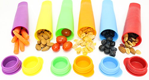 Silicone Snack Bag Multi Use Snack Box Containers Ice Pop Maker Molds All in One Set of 6 - Popsicle Molds - Snack Bags for Bento Box Lunch Boxes