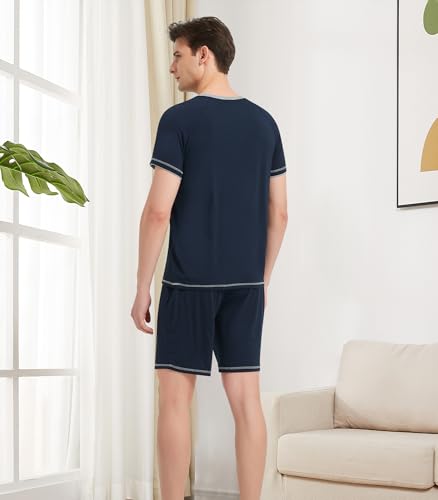 Image of NACHILA Men's Bamboo Viscose Pajamas Set Raglan Short Sleeve Shorts Pjs