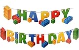 Building Block Birthday Party Supplies Banner by Aliza | Baby Boy Toddler Kids Birthday Decorations - Huge 7-feet Long Brick Themed Birthday Decor - The Perfect Decoration for Your Party