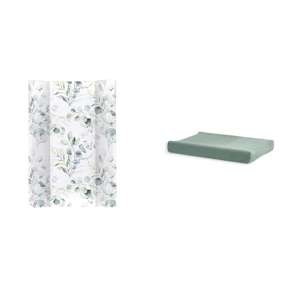 Rotho Babydesign Special Edition Cambiador de Cuña, Multicolor (Natural Leaves), 70x50x10 cm & Jollein 550-503-00095 - Funda De Cambiador Rizo 50X70Cm Color Verde Ceniza
