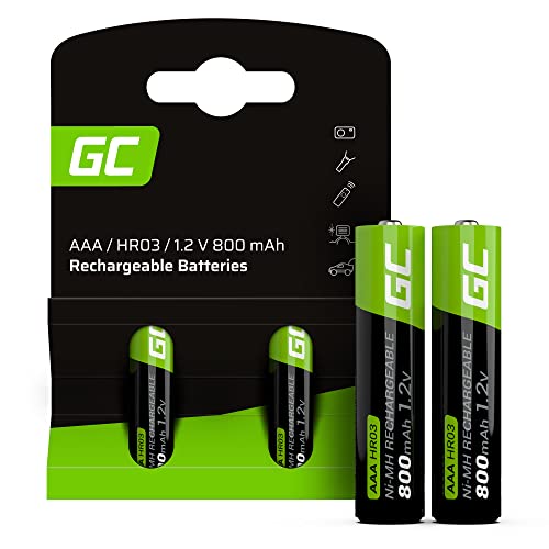Green Cell Akku 800 mAh 1.2V 2 Stück Batterien AAA - Akkus Wiederaufladbar, Sofort Einsatzbereit, Geringe Selbstentladung, Ohne Memory-Effekt, Batterien Set