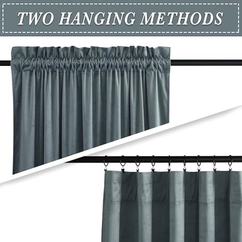 Image of RYB HOME Dusty Blue Velvet Drapes 84 inches for Boy Bedroom | Thermal Insulated, Privacy, Sunlight UV Heat Blocking, Luxurious Decor, Dining Room Nursery, Rod Pocket, W52 x L84, 2 Panels