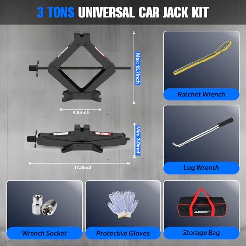 Image of Car Jack Kit, 3 Ton (6614 lbs) Scissor Jack for Car, SUV, MPV