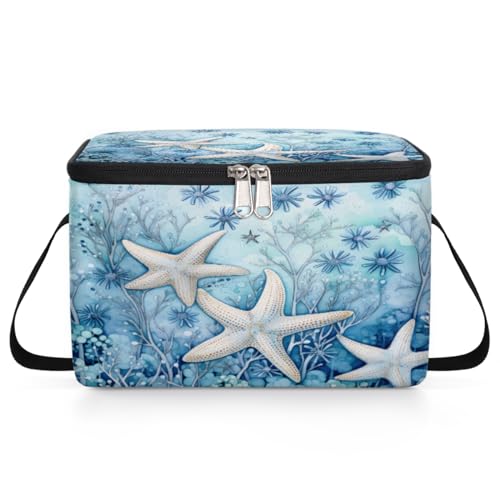 Starfish Lunch Bags for Women Men 9 Cans, Hot & Cold Food Delivery Bag Insulated Grocery Bag Insulated Lunch Box Blue Ocean Cooler Bag for Office Work Picnic Beach