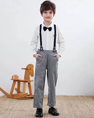 Sangtree Baby Boys Clothes, Long Sleeves Dress Shirt Dress Shirt And Suspender Pants Set Tuxedo Gentlemen Outfit With Bow Tie For Newborn Toddlers Baby Boys, Gray, Tag 90 = 18-24 Months #TOP6