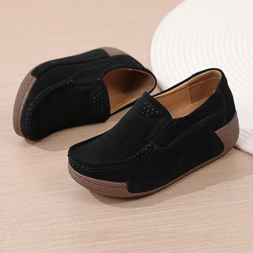 Image of YING LAN Women Slip On Loafers Comfort Suede Moccasins Wide Low Top Shoes