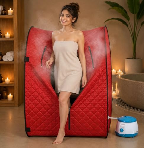 Image of Kawachi Portable Steam Sauna Bath Panchkarma Swedan Machine for Health, Weight Loss, and Beauty Spa at Home with Foldable Design and Herbal Steam Therapy (i76-Red-3Layer)