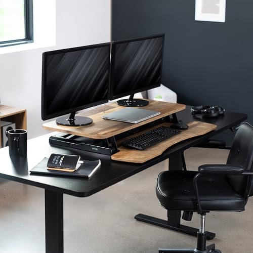 Image of VIVO 36 inch Desk Converter, K Series, Height Adjustable Sit to Stand Riser, Dual Monitor and Laptop Workstation with Wide Keyboard Tray, Reclaimed Wood Top, Black Frame, DESK-V036KP